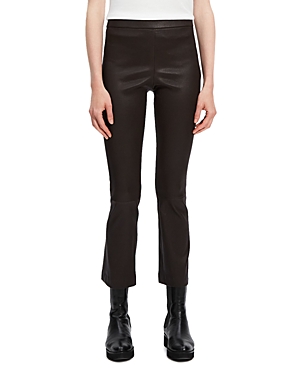 Theory Urban Slim Leather Flare Pants In Chocolate Brown