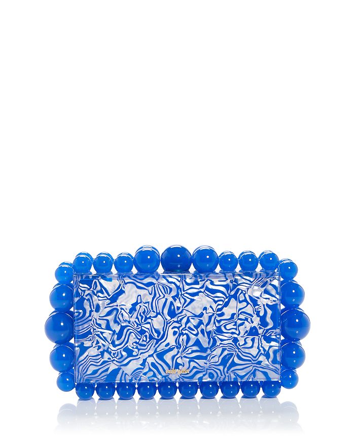 Cult Gaia Eos Beaded Marbled Acrylic Clutch In Persian Blue
