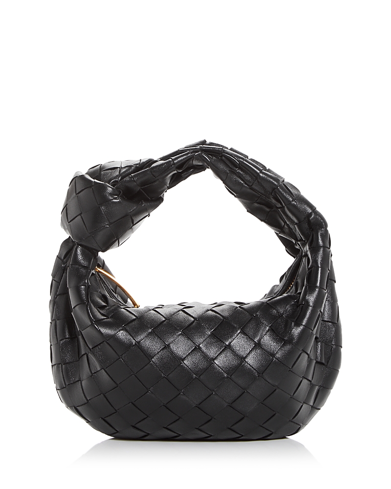 Bottega Veneta Women Mini Jodie Leather Handbag With Intrecciato Motif In Black/gold