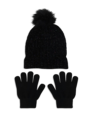 Capelli Girls' Metallic Speckle Hat & Gloves Set - Big Kid In Black