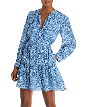 REBECCA TAYLOR DELFT FLEUR BELTED SILK MINI DRESS