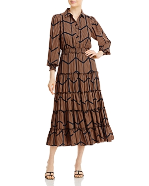 T Tahari Long Sleeve Tiered Maxi Dress In Print