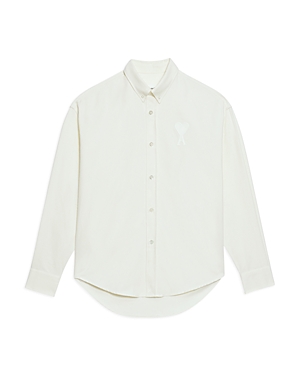 Ami Tonal Big Adc Cotton Logo Embroidered Button Down Shirt