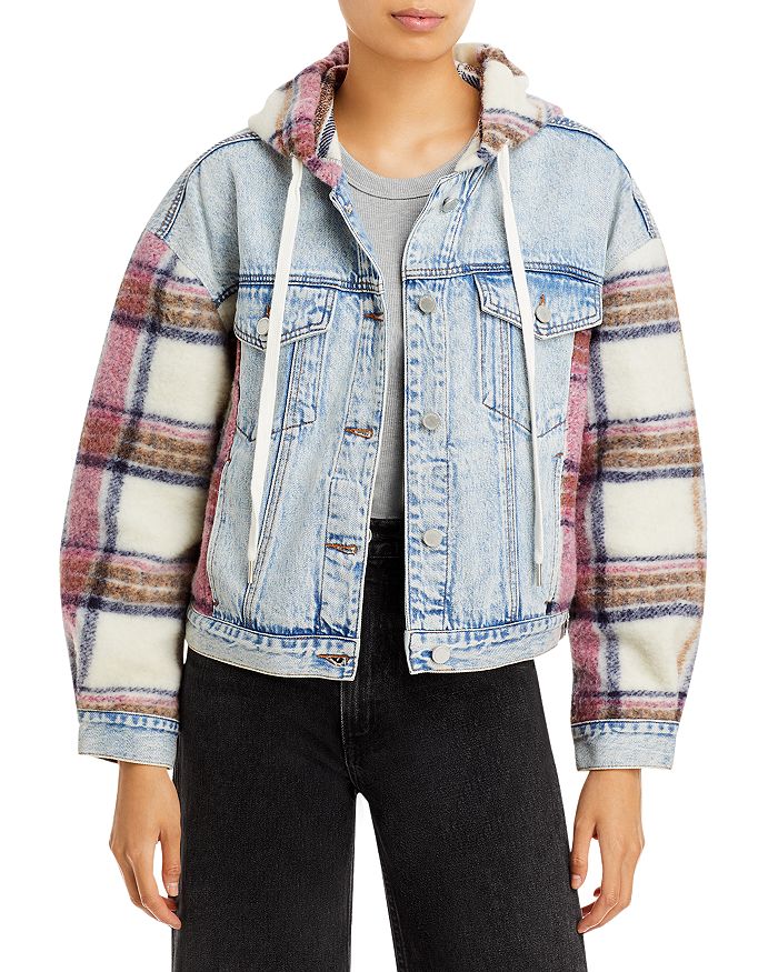 Rag supply plaid shearling hooded clearance coat