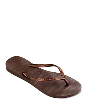 Shop Havaianas Slim Flip-flops In Dark Brown Metallic