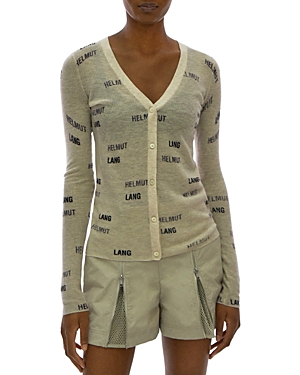 Helmut Lang Ribbed Logo Cardigan In Cement