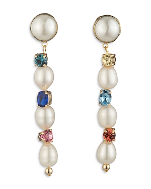 Dannijo Annika Crystal, Mother of Pearl & Cultured Freshwater Pearl Linear Drop Earrings in Gold Tone