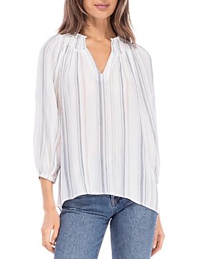 B Collection By Bobeau Smocked Multi Stripe Blouse In Ivory/denim