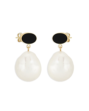 Bloomingdale's Cultured Freshwater Baroque Pearl & Onyx Drop Earrings In 14k Yellow Gold - 100% Exclusive In Black/gold