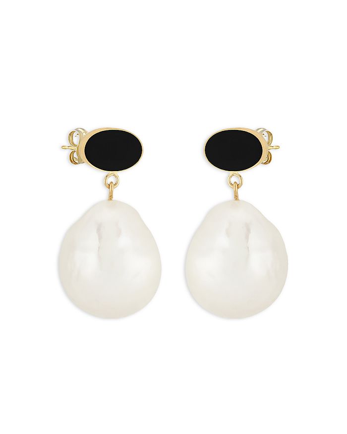 Bloomingdale's - Cultured Freshwater Baroque Pearl & Onyx Drop Earrings in 14K Yellow Gold - 100% Exclusive