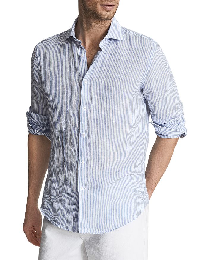 REISS Ruban Linen Stripe Regular Fit Button Down Shirt | Bloomingdale's