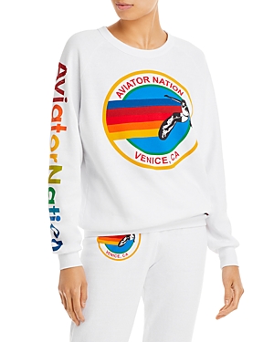 Aviator Nation Rainbow Stripe Graphic Sweatshirt In White