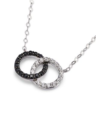 White &amp; Black Diamond Double O Pendant Necklace in 14K White Gold, 0.25 tcw - 150th Anniversary Exclusive