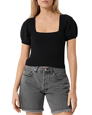 French Connection Babysoft Puff Sleeve Crop Top In Black
