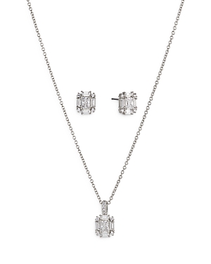 Nadri Bridesmaids Emerald Shape Cubic Zirconia Halo Stud Earrings & Pendant Necklace Set