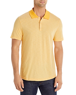 Theory Bron Striped Regular Fit Polo Shirt In Marigold Moon