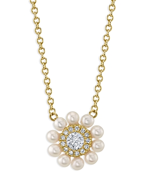 Moon & Meadow 14K Yellow Gold Cultured Pearl & Diamond Circle Pendant Necklace, 16-18 - 100% Exclusi