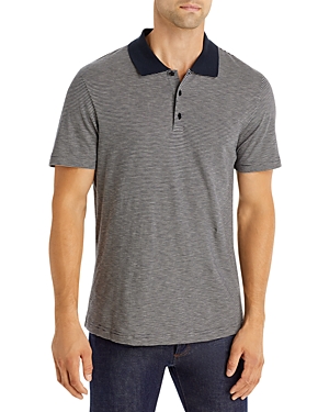 Theory Bron Striped Regular Fit Polo Shirt In Black Gray