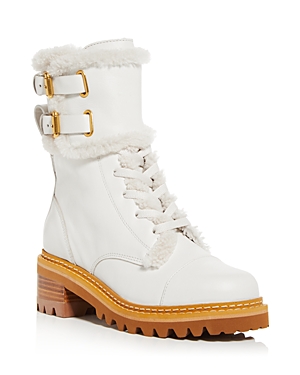 See by Chloe Women's Shearling Trim Combat Boots