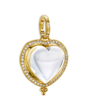 Shop Temple St Clair 18k Yellow Gold Classic Crystal & Diamond Heart Halo Amulet Pendant In White/gold