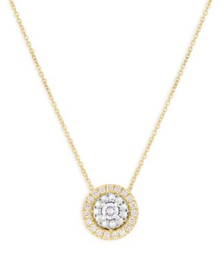 Roberto Coin - 18K White & Yellow Gold Siena Diamond Halo Pendant Necklace, 16-18"