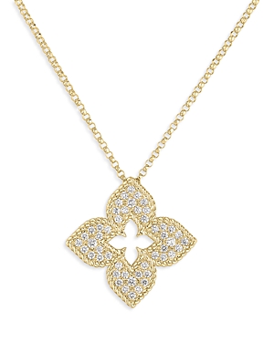 Shop Roberto Coin 18k Yellow Gold Venetian Princess Diamond Flower Pendant Necklace, 17