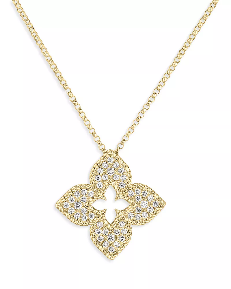 Roberto Coin 18K Yellow Gold Venetian Princess Diamond Flower Pendant Necklace, 17