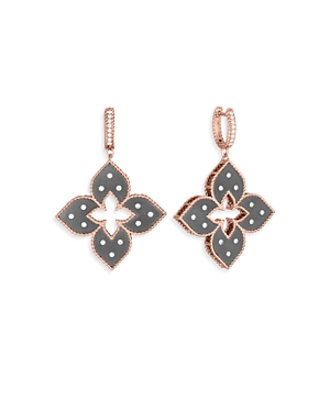 Roberto Coin 18k Rose Gold & Blue Titanium Venetian Princess Diamond Drop Earrings In Blue/rose Gold