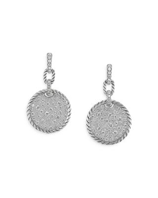 David Yurman Sterling Silver Dy Elements Pave Diamond Convertible Drop Earrings