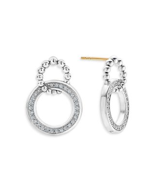 Sterling Silver Caviar Spark Diamond Interlocking Circle Drop Earrings