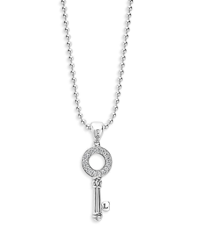 Lagos Sterling Silver Caviar Spark Key Diamond Pendant Necklace, 16-18 In Silver