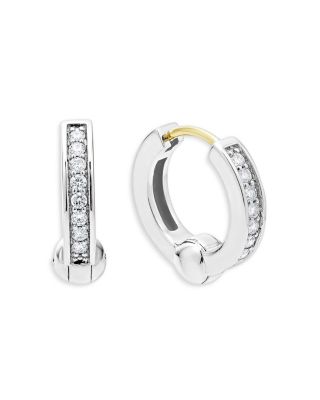 Sterling Silver Caviar Spark Diamond Huggie Hoop Earrings