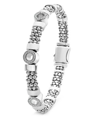 Sterling Silver Caviar Spark Diamond Three Circle Caviar Bead Link Bracelet