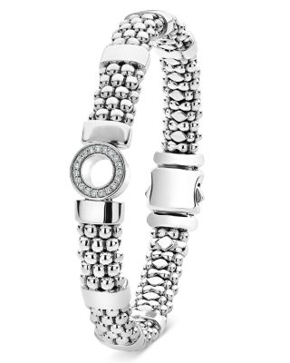 Sterling Silver Caviar Spark Diamond Circle Bead Link Bracelet