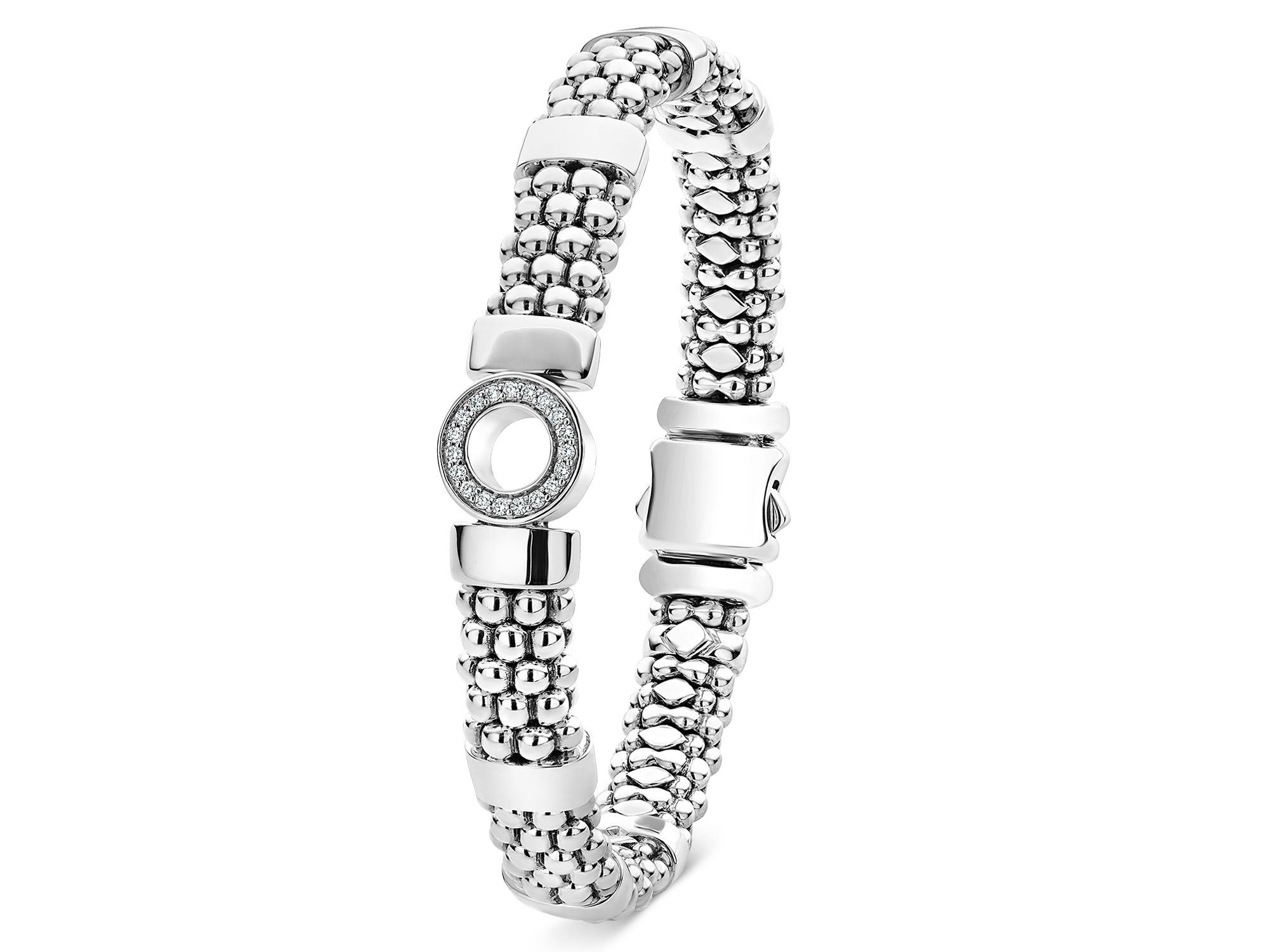 Sterling Caviar Spark Diamond Circle Bead Link Bracelet — Image 5