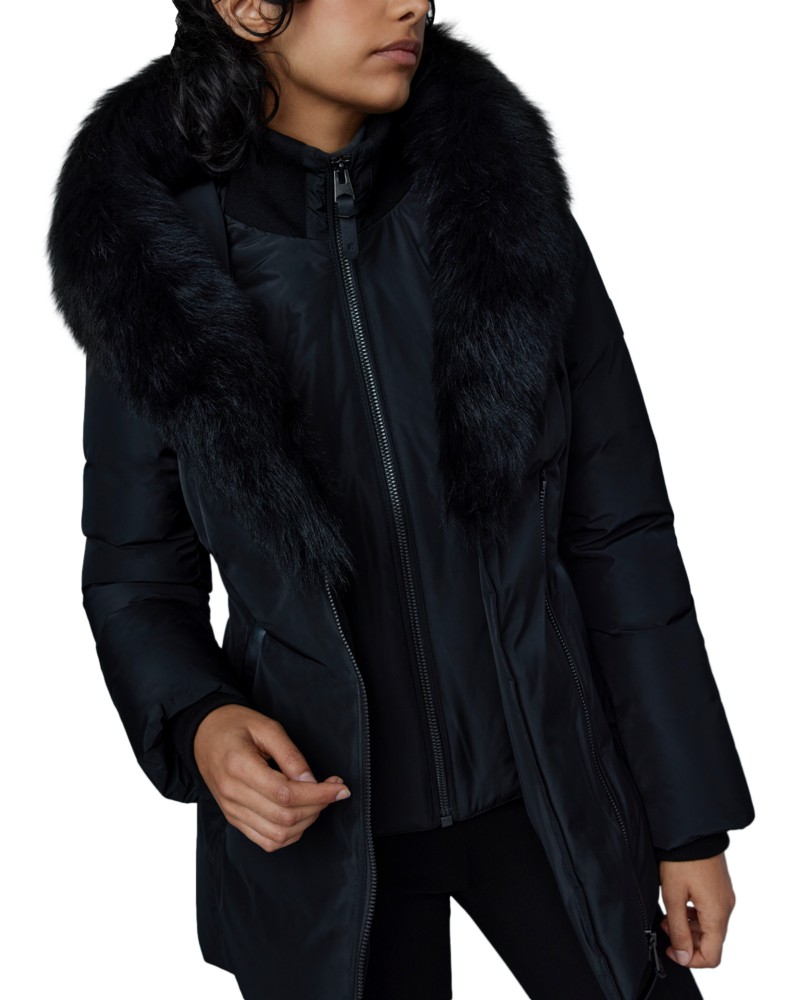 Mackage Adali Hooded Shearling Down Jacket in Black/Black Shearling