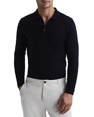 Shop Reiss Trafford Merino Wool Regular Fit Long Sleeve Polo Shirt In Navy
