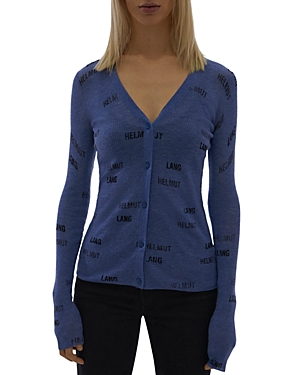 Helmut Lang Ribbed-knit Logo-print Cardigan In Pond