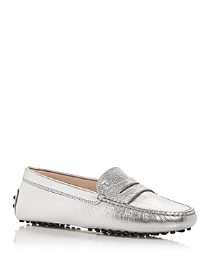 Tod's Women's City Gommino Drivers In Silver Leather