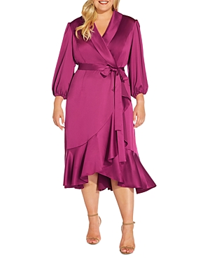 Adrianna Papell Plus Faux Wrap Midi Dress In Red Plum