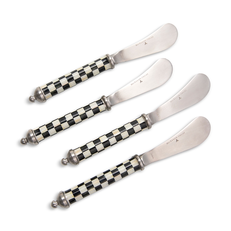Mackenzie-childs Courtly Check Supper Club Spreaders, Set Of 4 In Black/white
