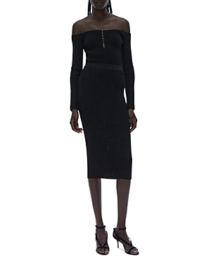 Helmut Lang Ribbed Knee Length Skirt In Black/black