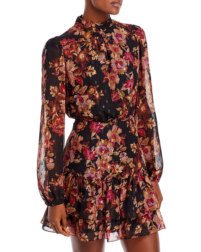AQUA Mock Neck Tiered Mini Dress - 100% Exclusive | Bloomingdale's
