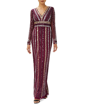 Adrianna Papell Beaded Column Gown In Bordeaux