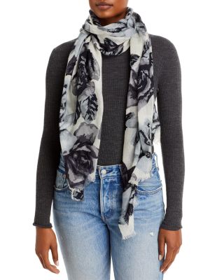Bloomingdale's Floral Print Wool Scarf - Exclusive In Black/white