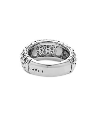 Sterling Silver Pav&eacute; Diamond Caviar Ring