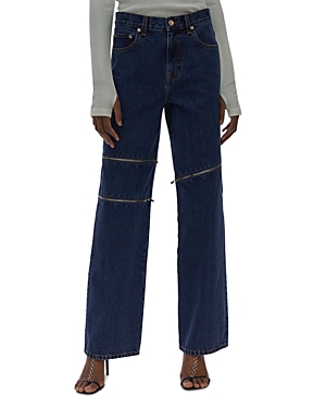 helmut lang zip high rise straight jeans in indigo
