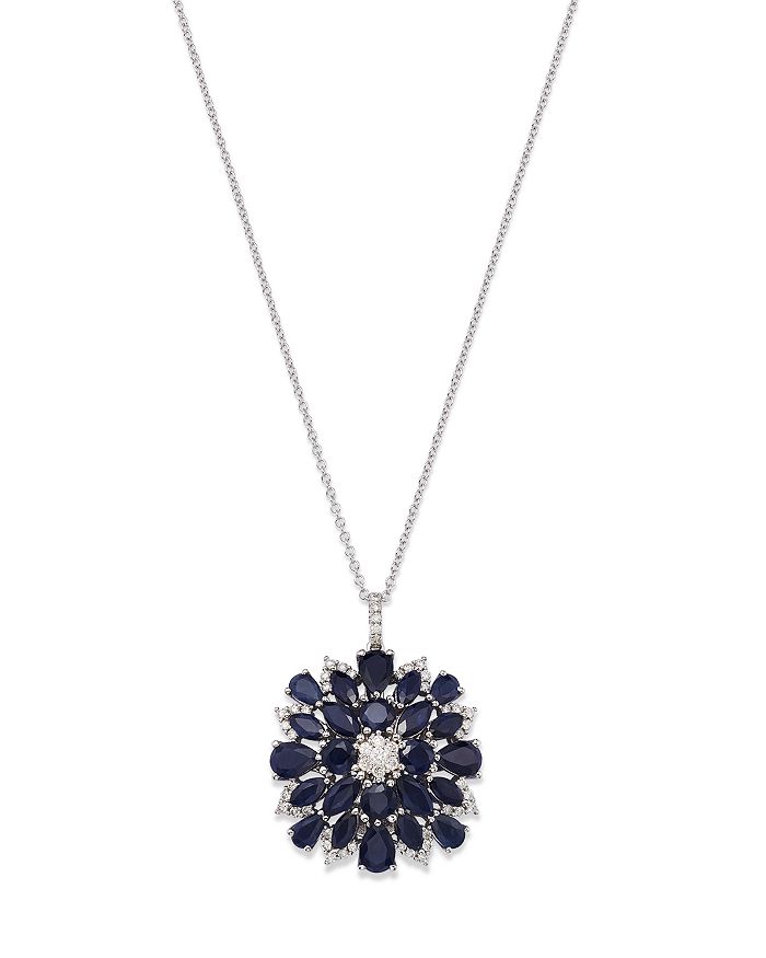 Bloomingdale's - Sapphire & Diamond Flower Pendant Necklace in 14K White Gold, 18" - 100% Exclusive