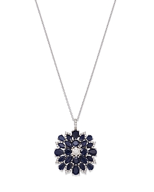 Bloomingdale's Sapphire & Diamond Flower Pendant Necklace in 14K White Gold, 18 - 100% Exclusive