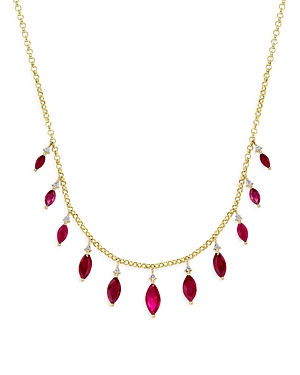 Bloomingdale's Ruby & Diamond Droplet Necklace In 14k Yellow Gold, 16 - 100% Exclusive In Red/gold